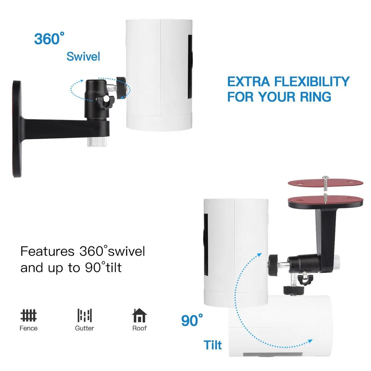 ALERTCAM 2Pack Adjustable Security Wall Mount Bracket for Ring & Outdoor Cameras | Perfect View Angle, Indoor/Outdoor Use - view 4
