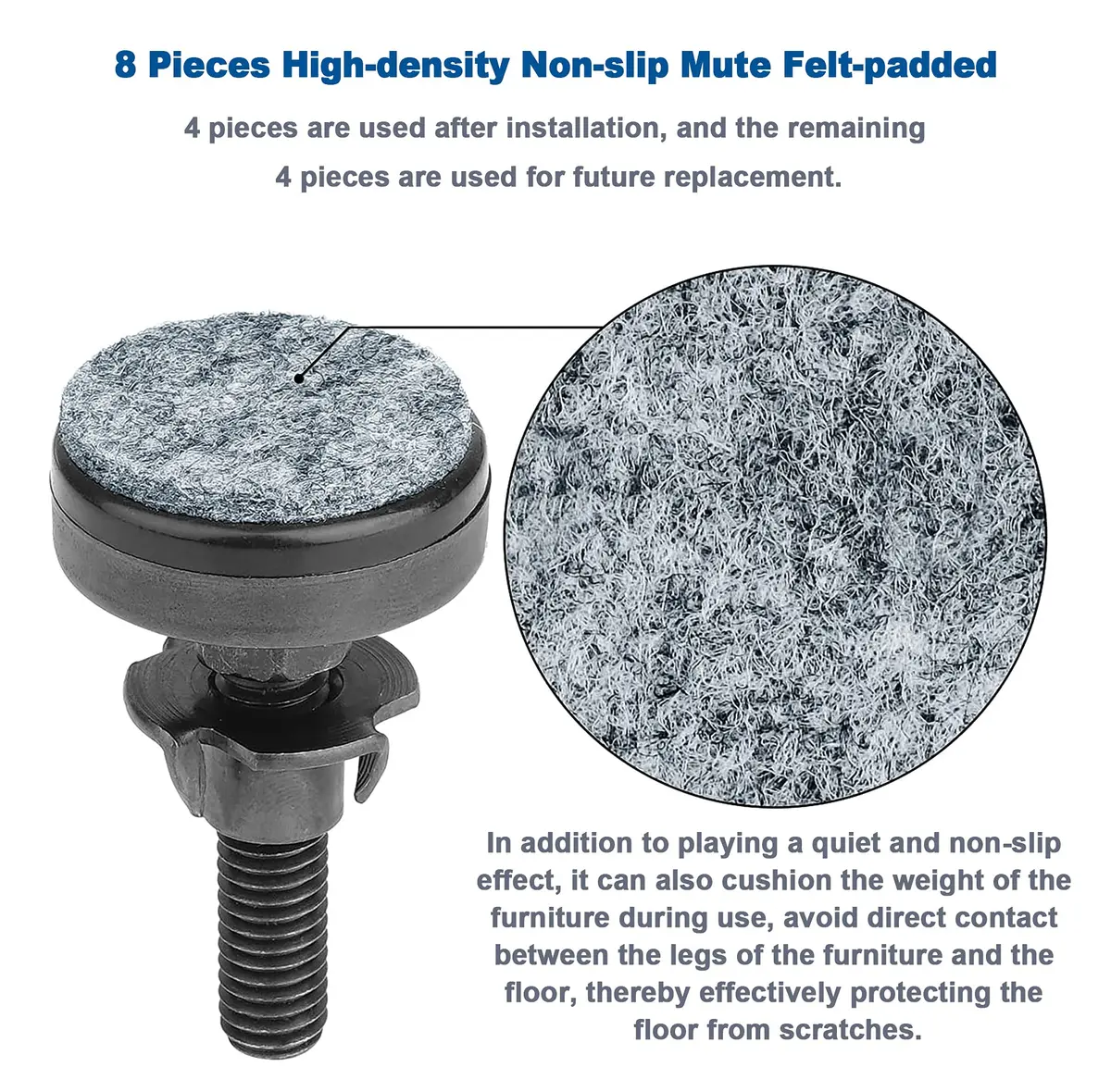 TWIG Heavy Duty Furniture Levelers 3/8-16 Threaded Large Base Black | Adjustable Table & Chair Feet - view 3