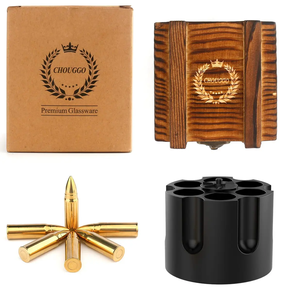 Chouggo Whiskey Bullet Stones with Wooden Case | Stainless Steel Ice Cubes for Men & Gift - view 5