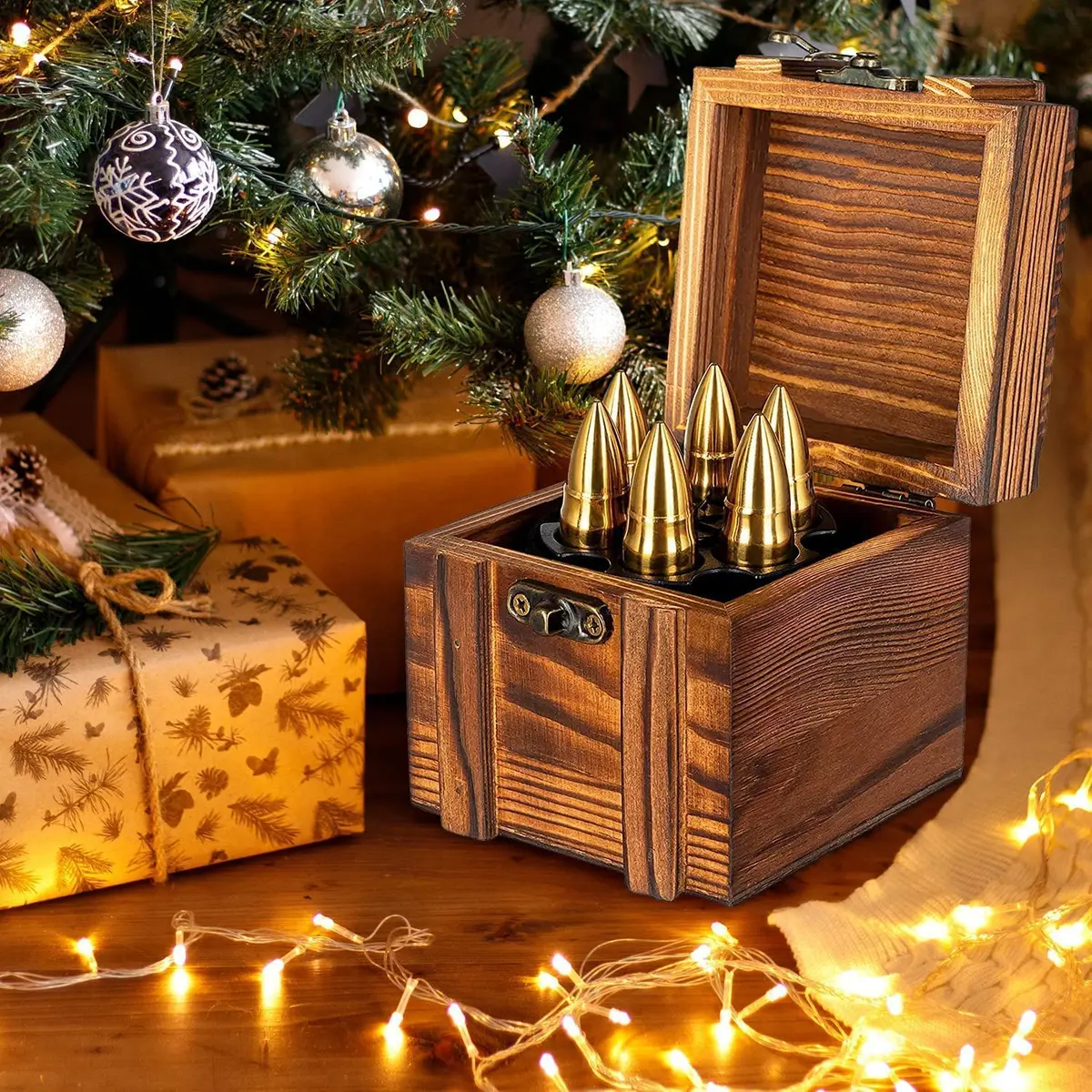 Chouggo Whiskey Bullet Stones with Wooden Case | Stainless Steel Ice Cubes for Men & Gift - view 2