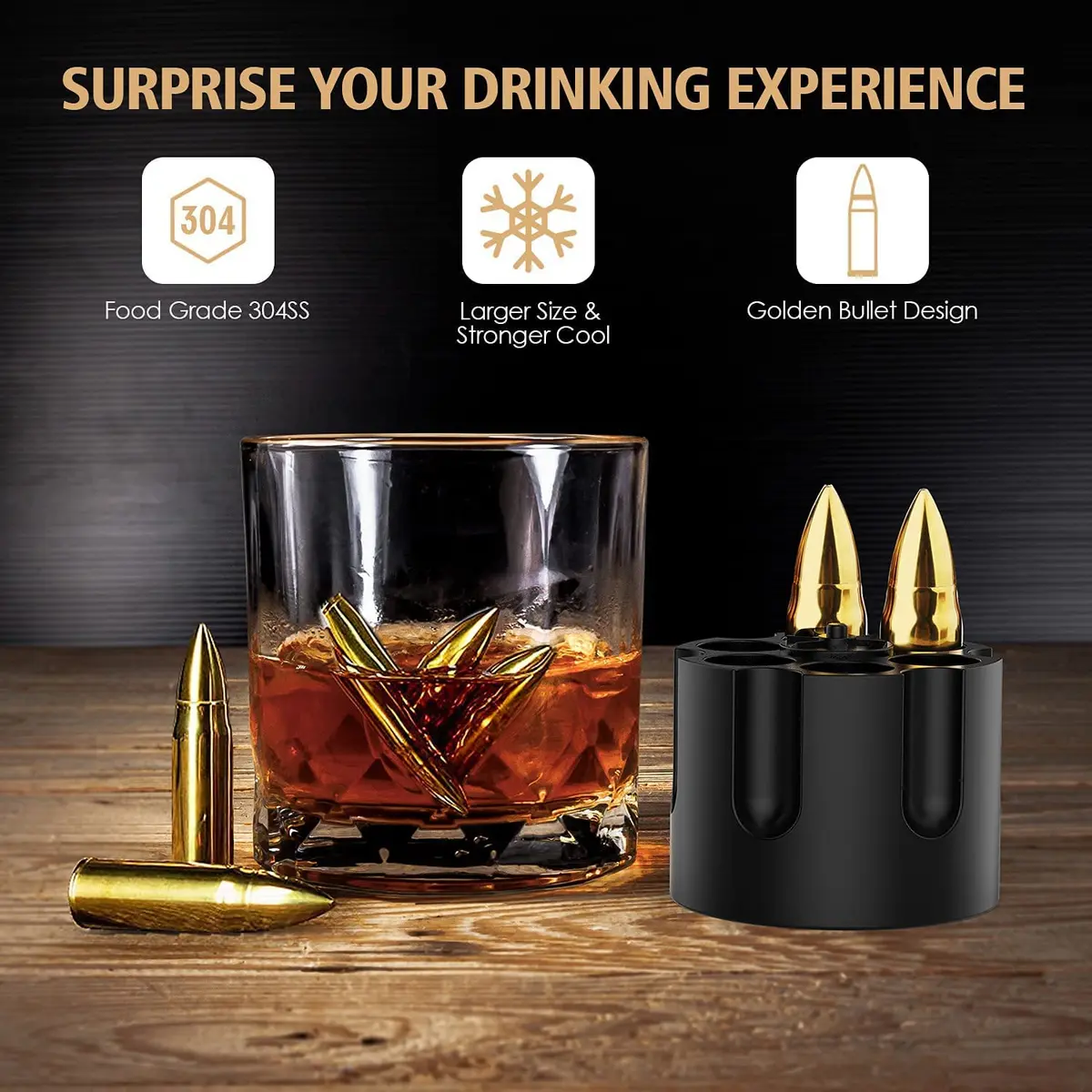 Chouggo Whiskey Bullet Stones with Wooden Case | Stainless Steel Ice Cubes for Men & Gift - view 4