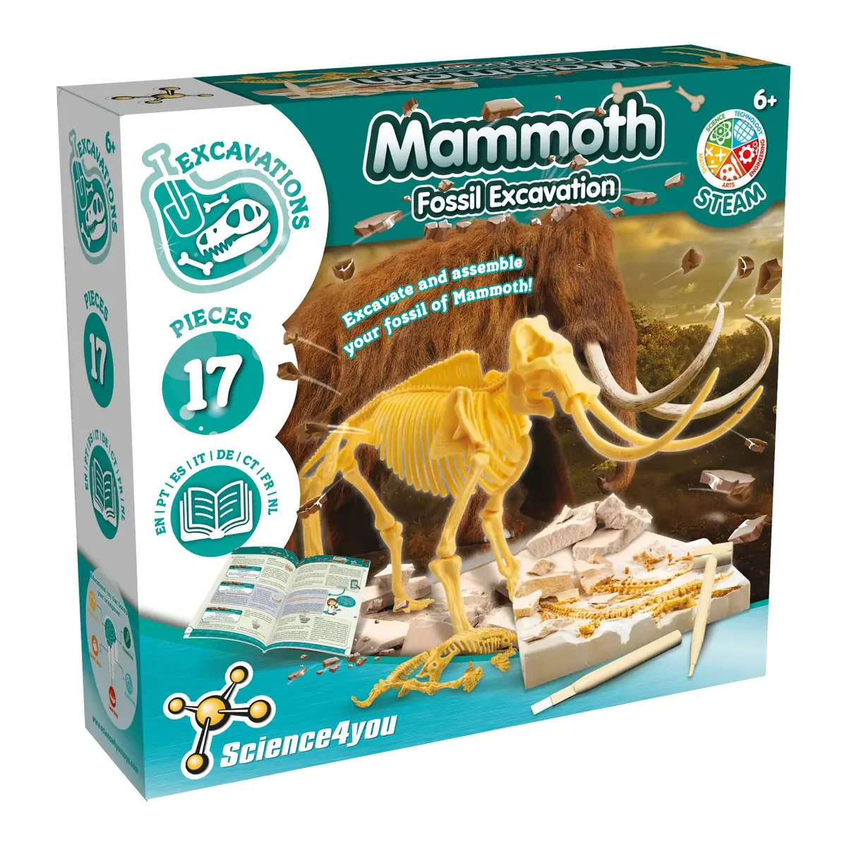 Science4you Mammoth Dinosaur Fossil Digging Kit - Excavate & Assemble 17 Dino Bones | Paleontology Fun for Kids 6-14 - main product image