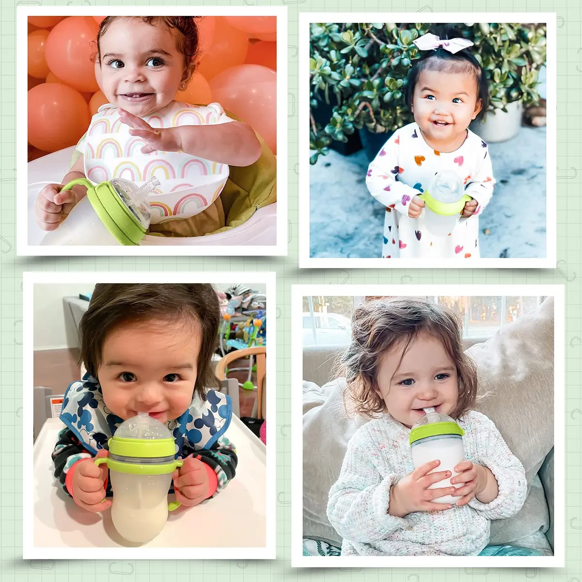 ANPEI Straw Transition Cup Kit for Comotomo Baby Bottles 2 Pack (Green) | Converts 5 & 8 oz Bottles to Sippy Cups - view 7