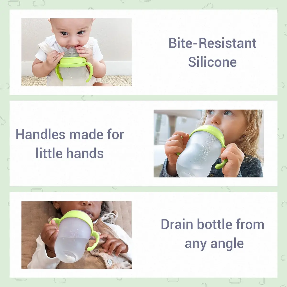 ANPEI Straw Transition Cup Kit for Comotomo Baby Bottles 2 Pack (Green) | Converts 5 & 8 oz Bottles to Sippy Cups - view 3