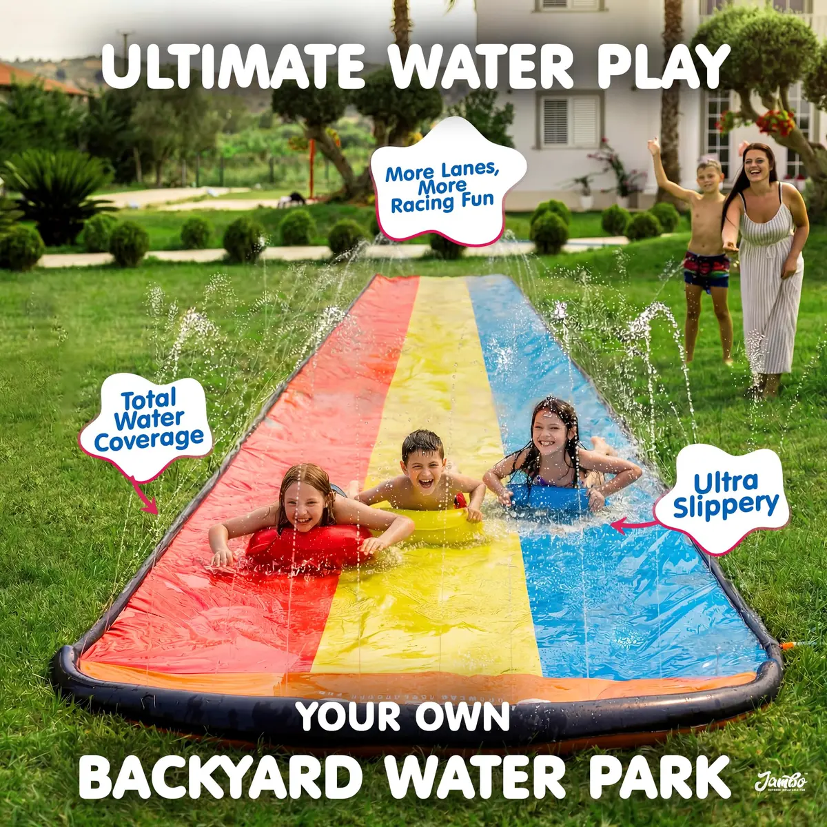 JAMBO Premium Triple Water Slide with 3 Bodyboards 20Ft | Heavy Duty Backyard Water Toy for Kids - view 2
