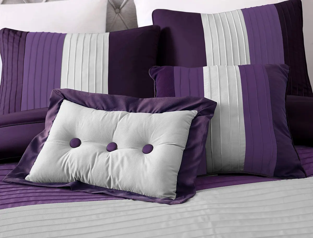 Chezmoi Collection Loft 8-Piece Striped Comforter Set Queen, Purple/Gray/Lavender | Contemporary Bedding - view 5