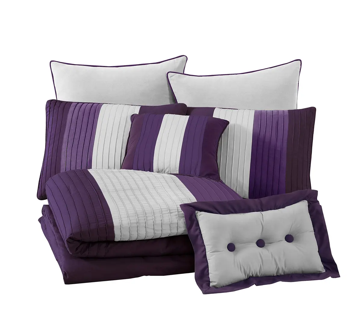 Chezmoi Collection Loft 8-Piece Striped Comforter Set Queen, Purple/Gray/Lavender | Contemporary Bedding - view 6