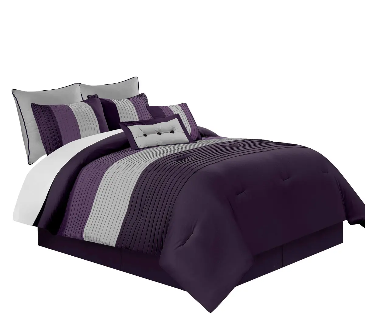 Chezmoi Collection Loft 8-Piece Striped Comforter Set Queen, Purple/Gray/Lavender | Contemporary Bedding - view 2