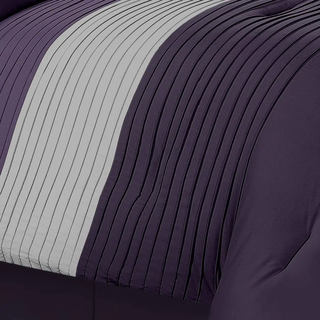 Chezmoi Collection Loft 8-Piece Striped Comforter Set Queen, Purple/Gray/Lavender | Contemporary Bedding - view 3