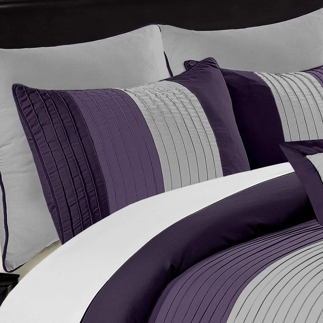 Chezmoi Collection Loft 8-Piece Striped Comforter Set Queen, Purple/Gray/Lavender | Contemporary Bedding - view 4