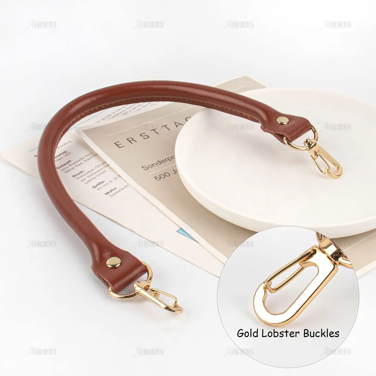 AUEAR Replacement Handbag Straps Brown PU Leather 39.88 cm (15.7 Inches) | 2 Pack with Gold Metal Lobster Buckles - view 8