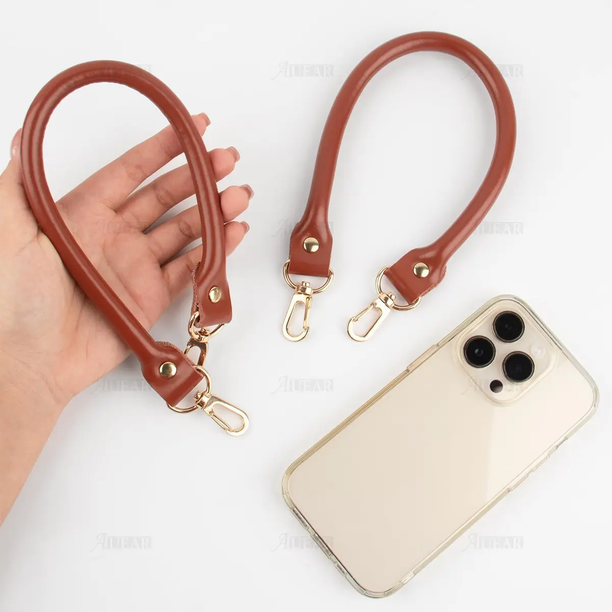 AUEAR Replacement Handbag Straps Brown PU Leather 39.88 cm (15.7 Inches) | 2 Pack with Gold Metal Lobster Buckles - view 4