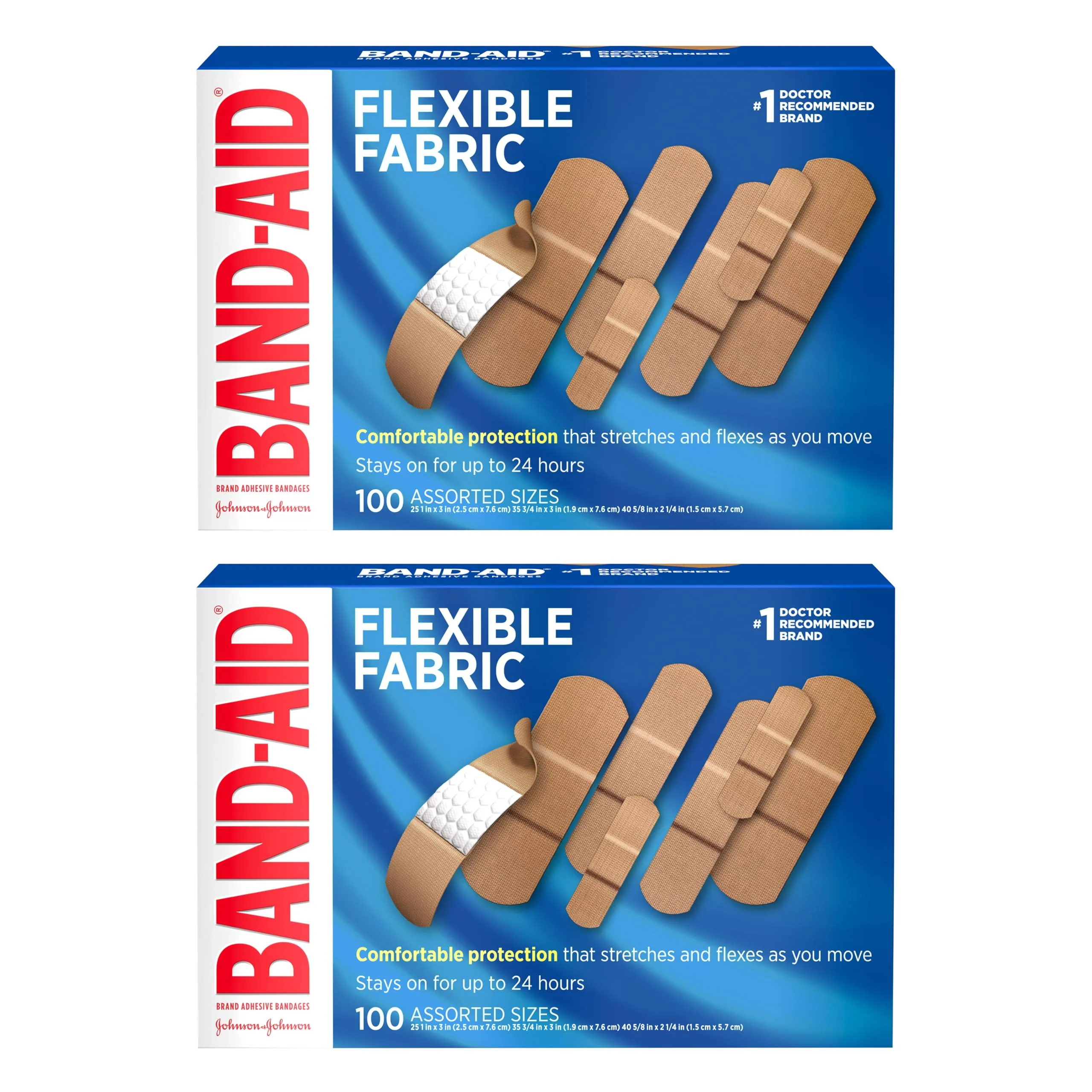 Band-Aid Flexible Fabric Adhesive Bandages, Memory-Weave Fabric, Quilt-Aid Comfort Pad, Assorted Sizes (2 x 100 Count) - main product image