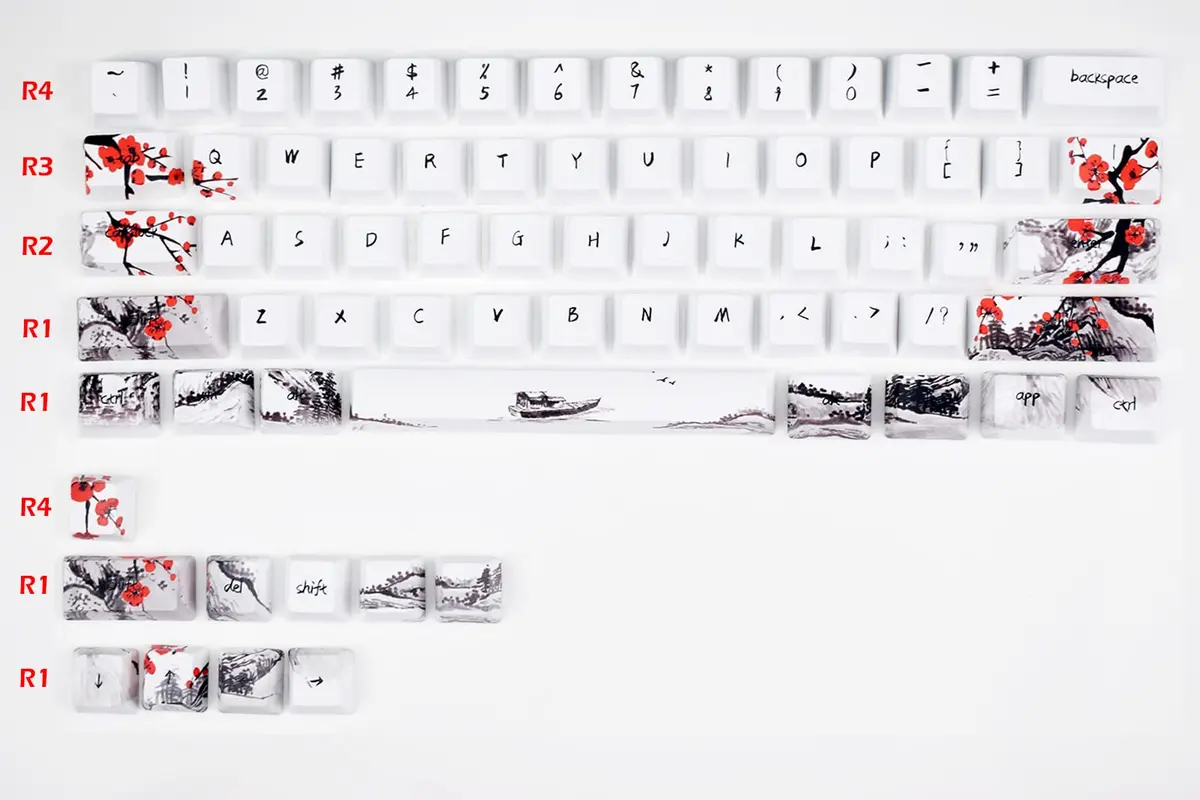 MOLGRIA Keycaps 71 Set for Gaming Mechanical Keyboard | Custom PBT OEM Profile Key caps Japanese Style with Keycap Puller (Plum Blossom, 71 Keys) - view 3
