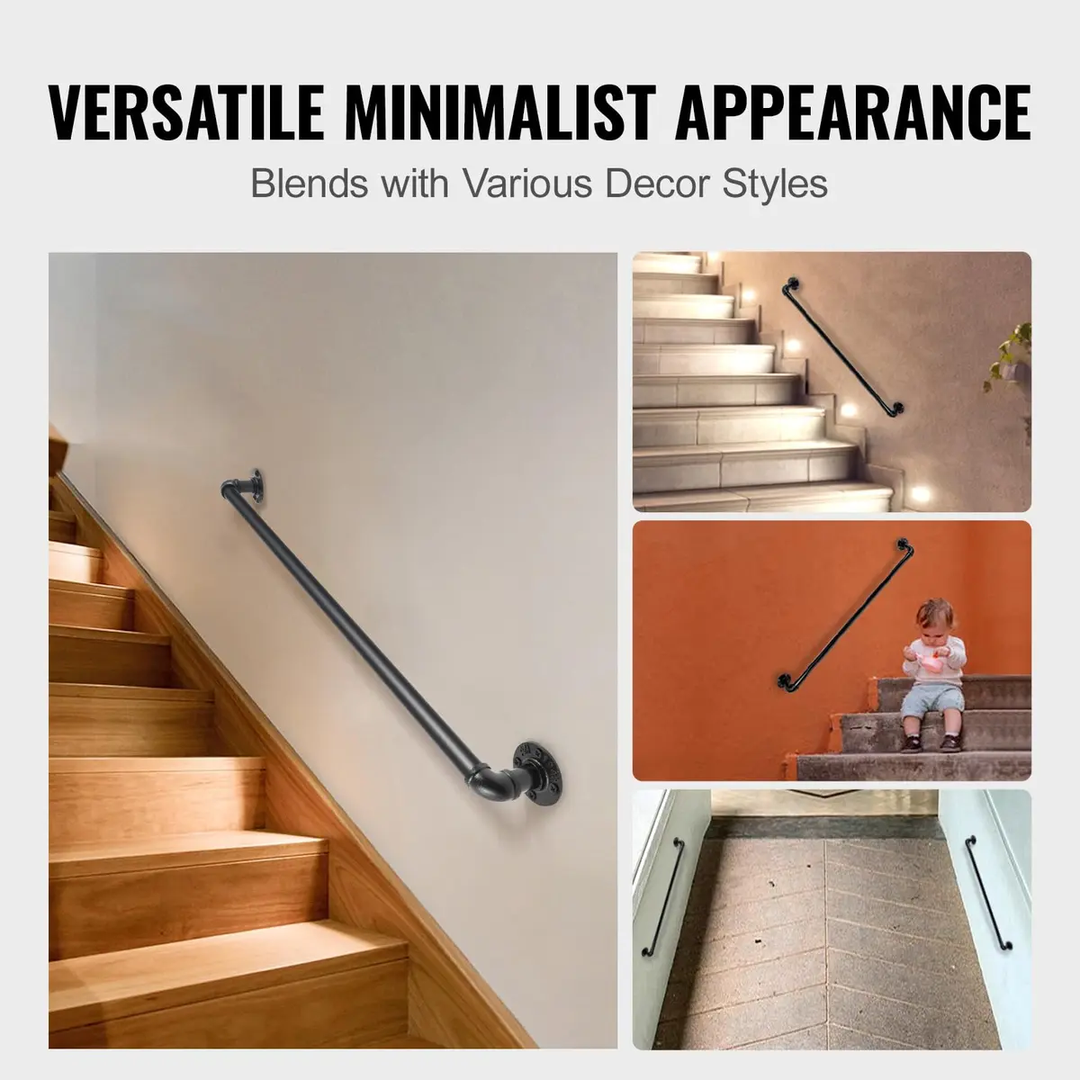 VEVOR Pipe Stair Handrail 2ft (0.6m) | Industrial Carbon Steel with 200kg Load Capacity - view 7