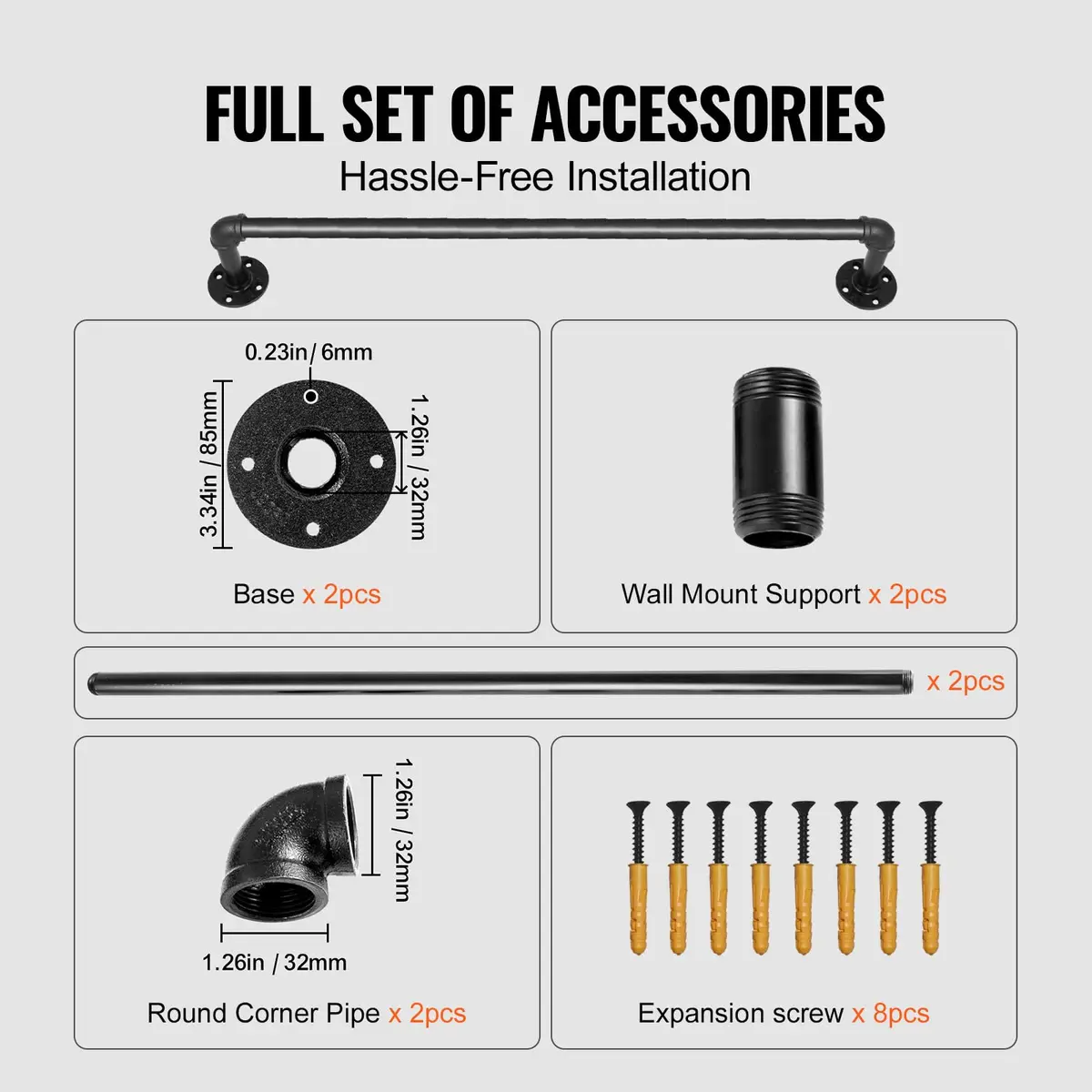 VEVOR Pipe Stair Handrail 2ft (0.6m) | Industrial Carbon Steel with 200kg Load Capacity - view 3