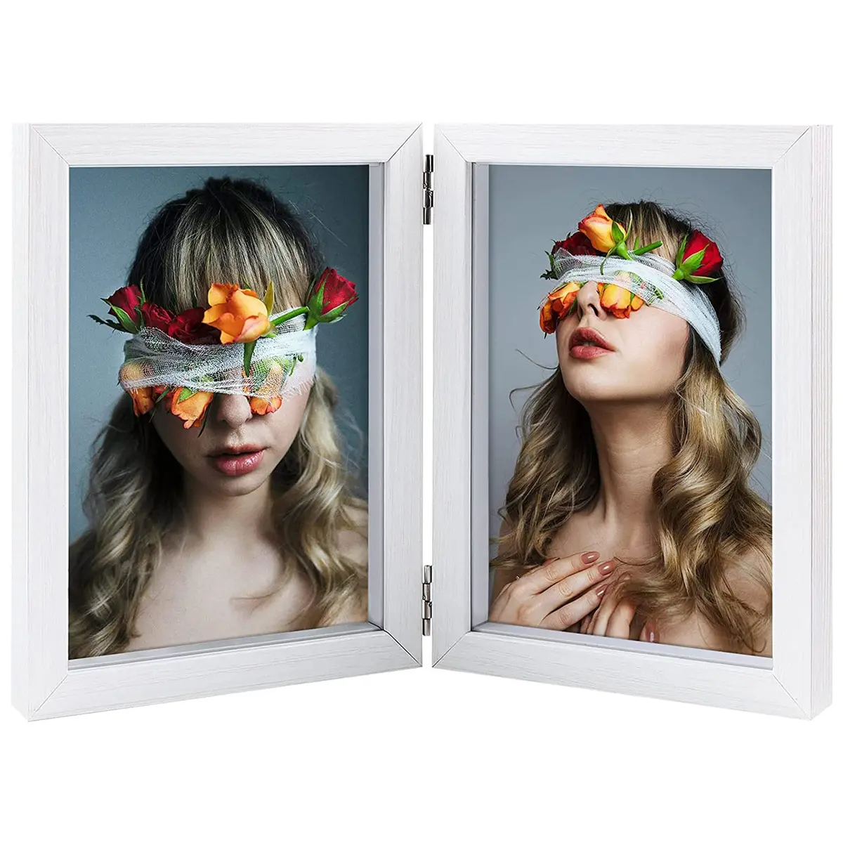 AVEAX Double 5x7 Picture Frame White Wood Shadow Box | Modern Wall & Tabletop Display - main product image