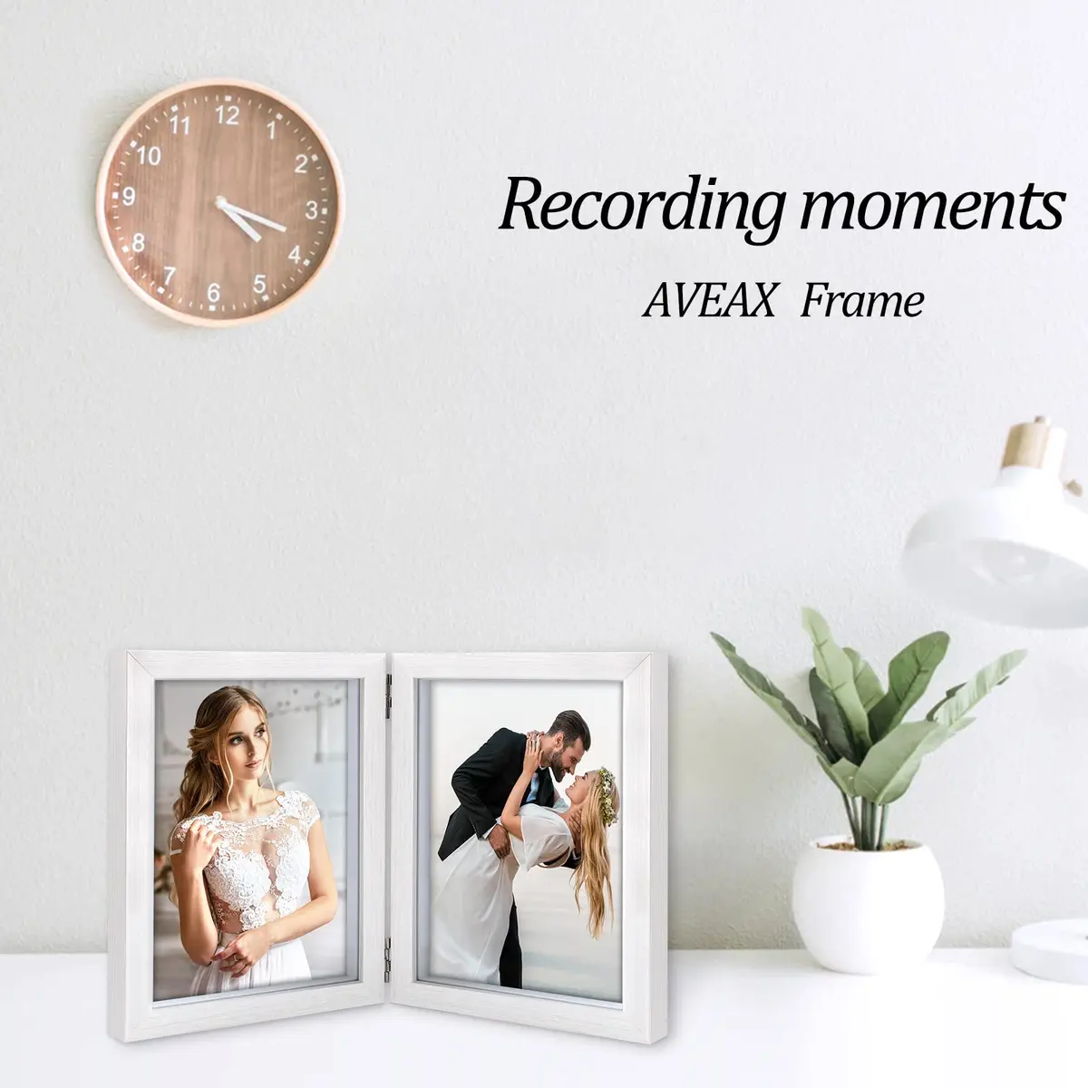 AVEAX Double 5x7 Picture Frame White Wood Shadow Box | Modern Wall & Tabletop Display - view 5