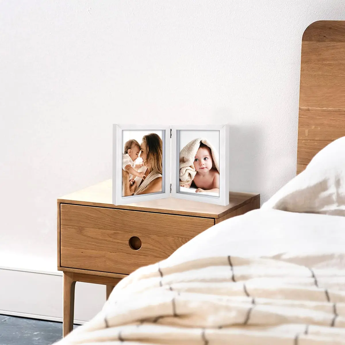 AVEAX Double 5x7 Picture Frame White Wood Shadow Box | Modern Wall & Tabletop Display - view 6