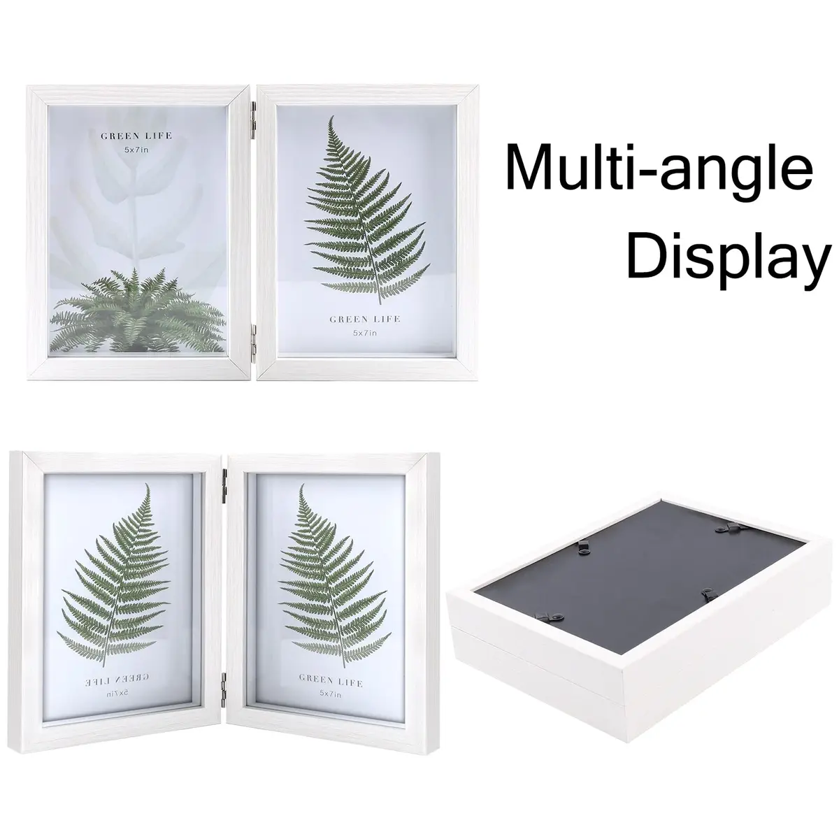 AVEAX Double 5x7 Picture Frame White Wood Shadow Box | Modern Wall & Tabletop Display - view 8