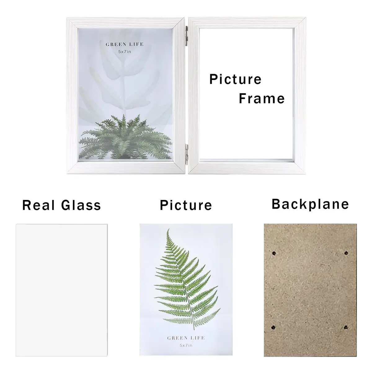AVEAX Double 5x7 Picture Frame White Wood Shadow Box | Modern Wall & Tabletop Display - view 2