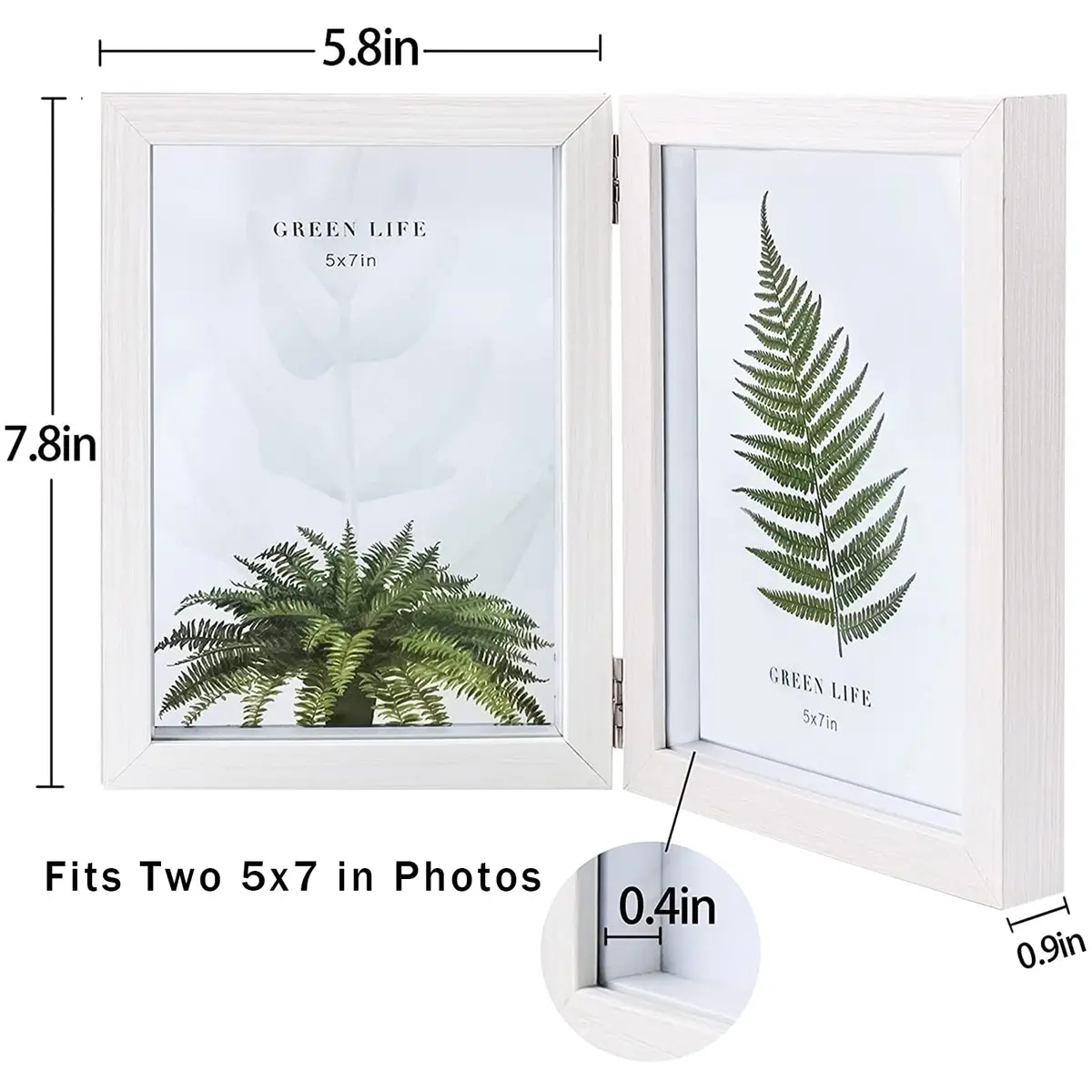 AVEAX Double 5x7 Picture Frame White Wood Shadow Box | Modern Wall & Tabletop Display - view 3