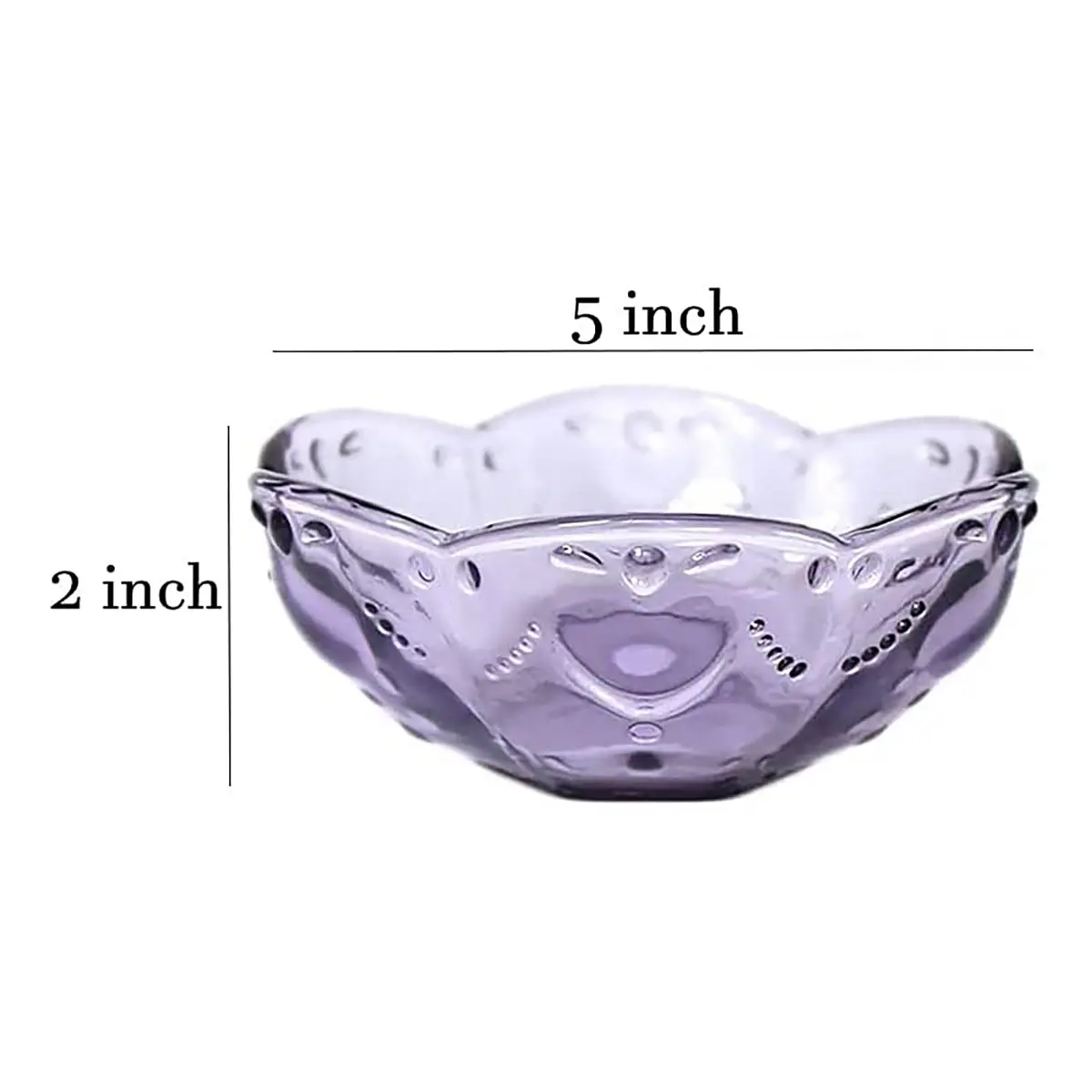 CHOOLD 4pcs Vintage Romantic Glass Sakura Shape Heart Embossed Dessert Bowl - Ice Cream, Trifle, Salad Dish - Purple, 8oz - view 2