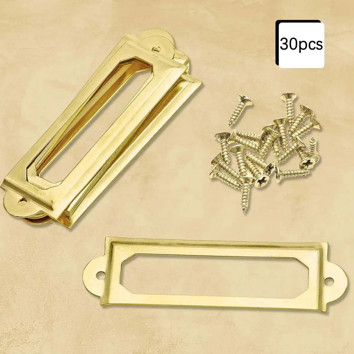 Rierdge Antique Label Holder 2.3 Inch Gold 30 Pcs | Retro Iron Pull Handles for Cabinets & Drawers - view 2