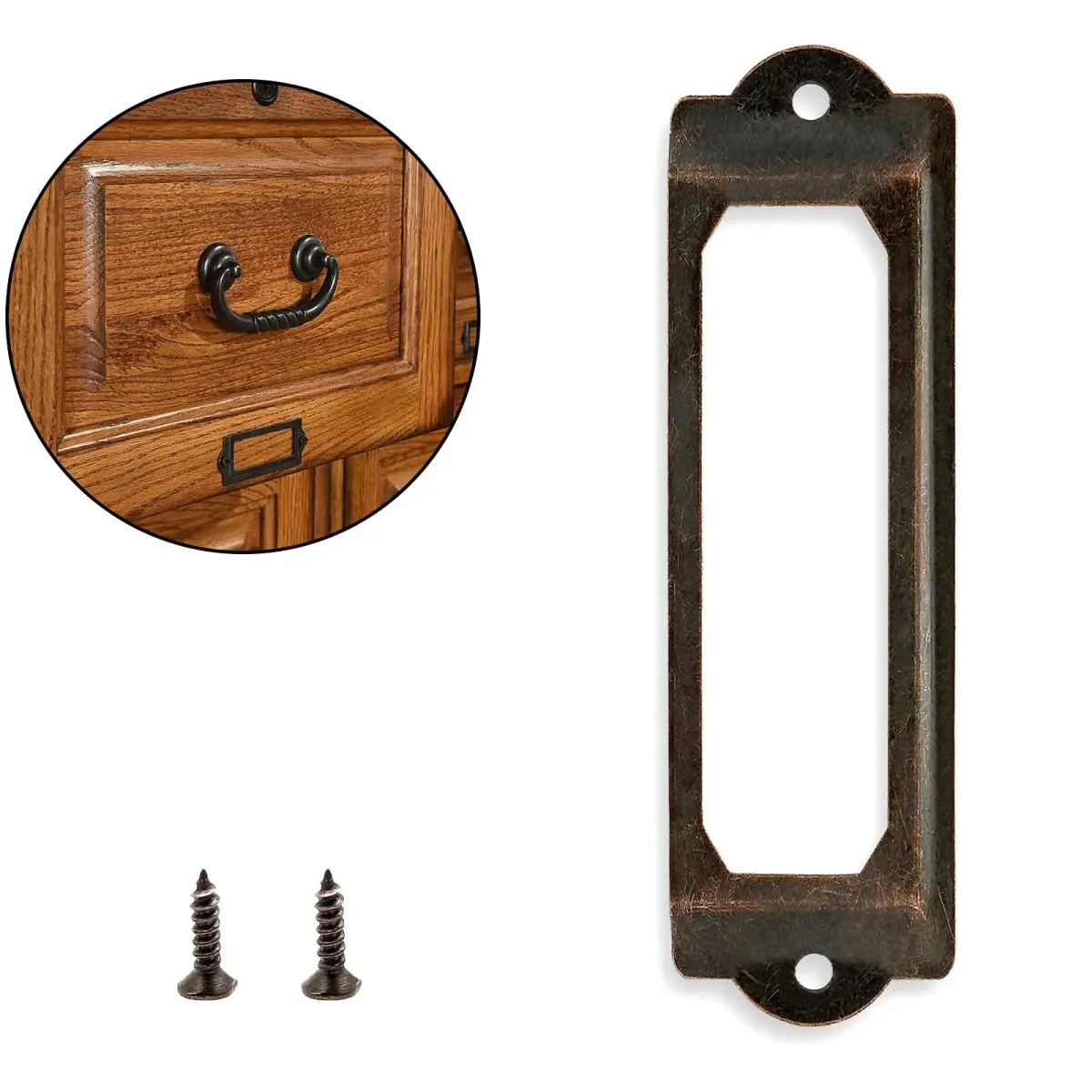 Rierdge Antique Label Holders 2.3 Inch (59.4 mm) Red Copper, 60 Pcs | Retro Iron Frames for Drawers & Cabinets - view 9