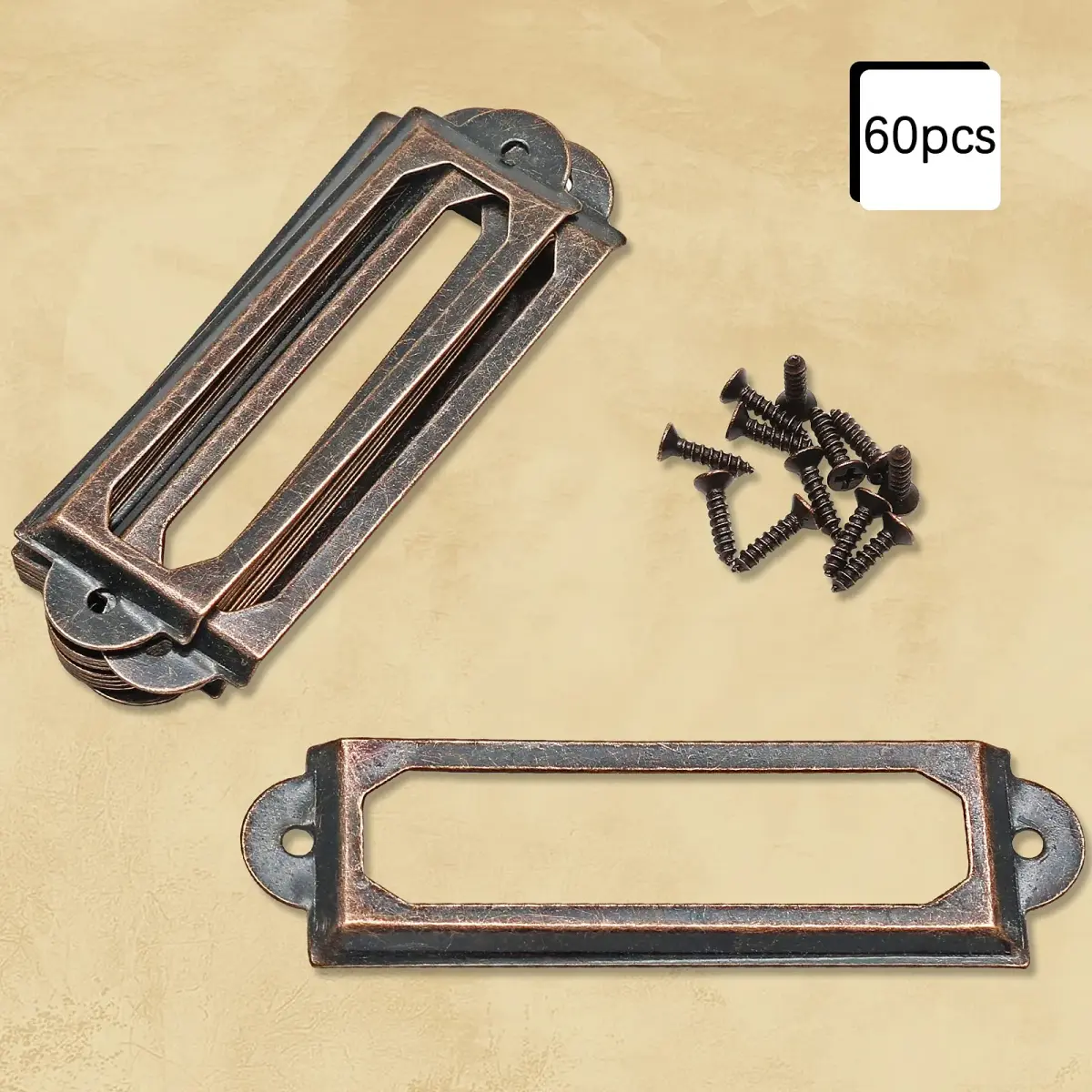 Rierdge Antique Label Holders 2.3 Inch (59.4 mm) Red Copper, 60 Pcs | Retro Iron Frames for Drawers & Cabinets - view 2
