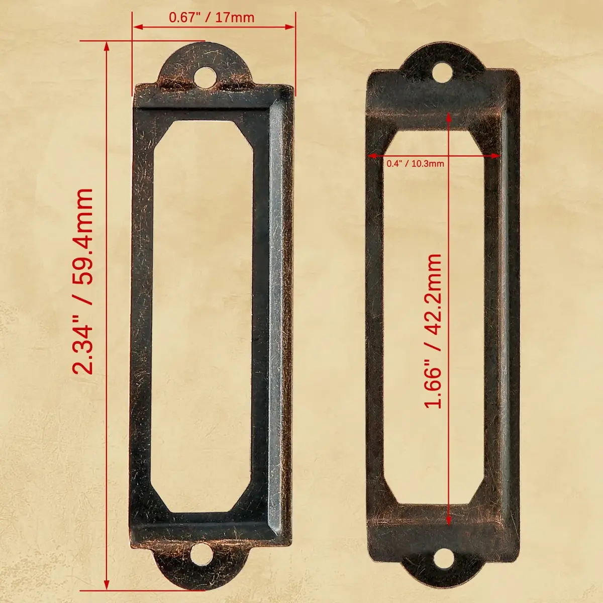 Rierdge Antique Label Holders 2.3 Inch (59.4 mm) Red Copper, 60 Pcs | Retro Iron Frames for Drawers & Cabinets - view 4