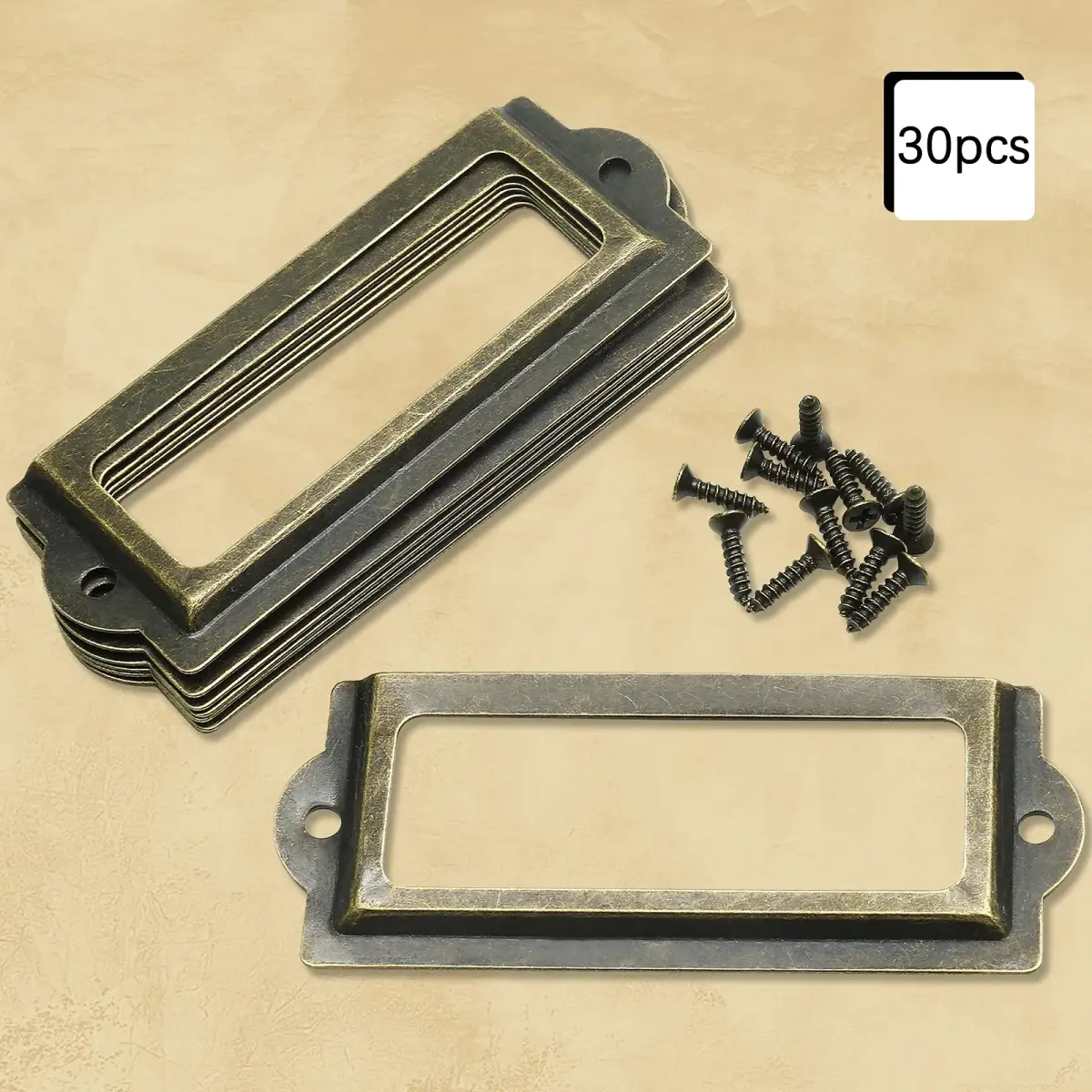 Rierdge Antique Label Holder 3.3 Inch Bronze 30 Pcs | Retro Iron Frames for Cabinets & Drawers - view 2