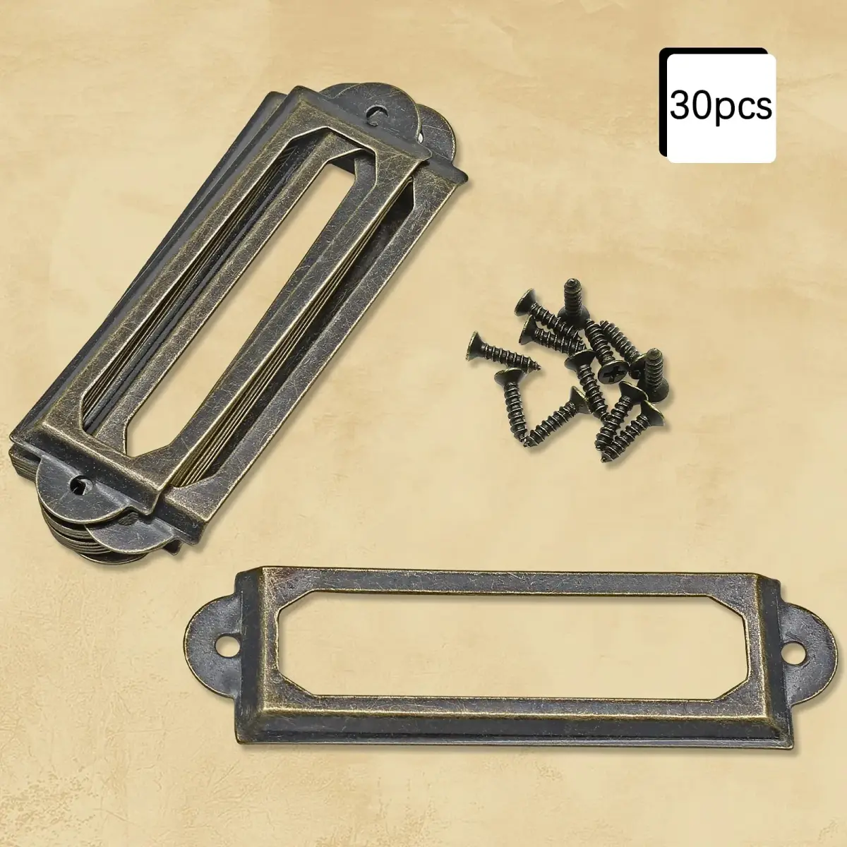 Rierdge Antique Label Holder 59.4mm (2.34 Inch) Bronze, 30 Pcs | Retro Iron Drawer Pulls for Cabinets & Boxes - view 2