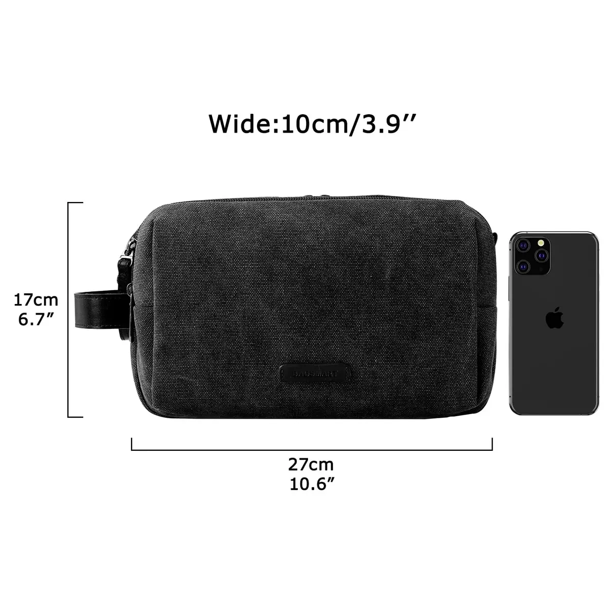 BAGSMART Toiletry Bag for Men, Canvas Travel Organizer, Water-Resistant, Medium | Water-resistant toiletry kit with elastic bands - view 6