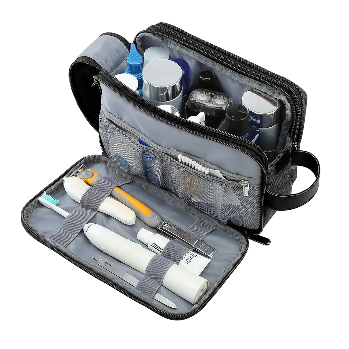 BAGSMART Toiletry Bag for Men, Canvas Travel Organizer, Water-Resistant, Medium | Water-resistant toiletry kit with elastic bands - view 2