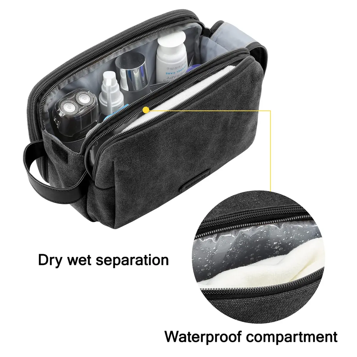 BAGSMART Toiletry Bag for Men, Canvas Travel Organizer, Water-Resistant, Medium | Water-resistant toiletry kit with elastic bands - view 3