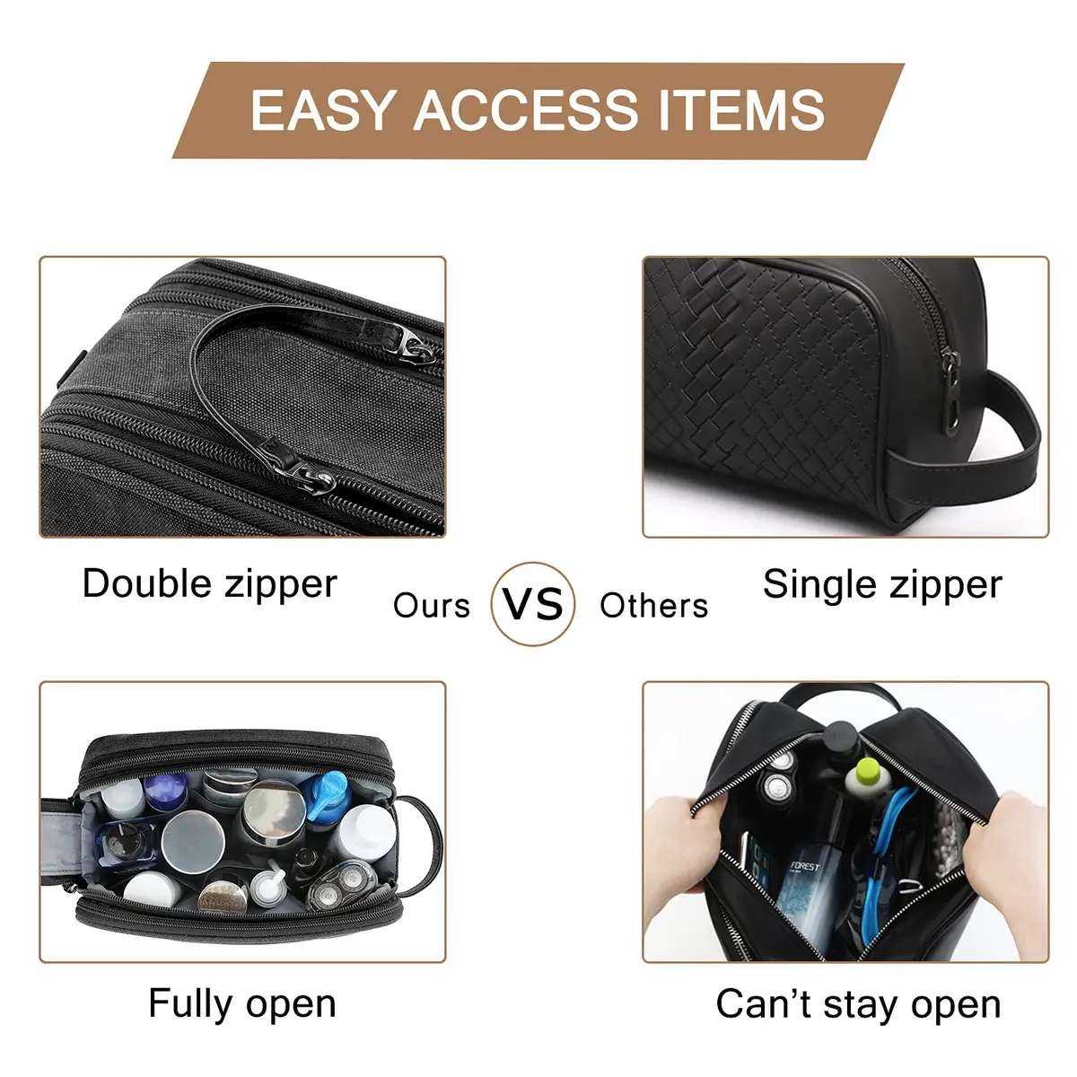 BAGSMART Toiletry Bag for Men, Canvas Travel Organizer, Water-Resistant, Medium | Water-resistant toiletry kit with elastic bands - view 4