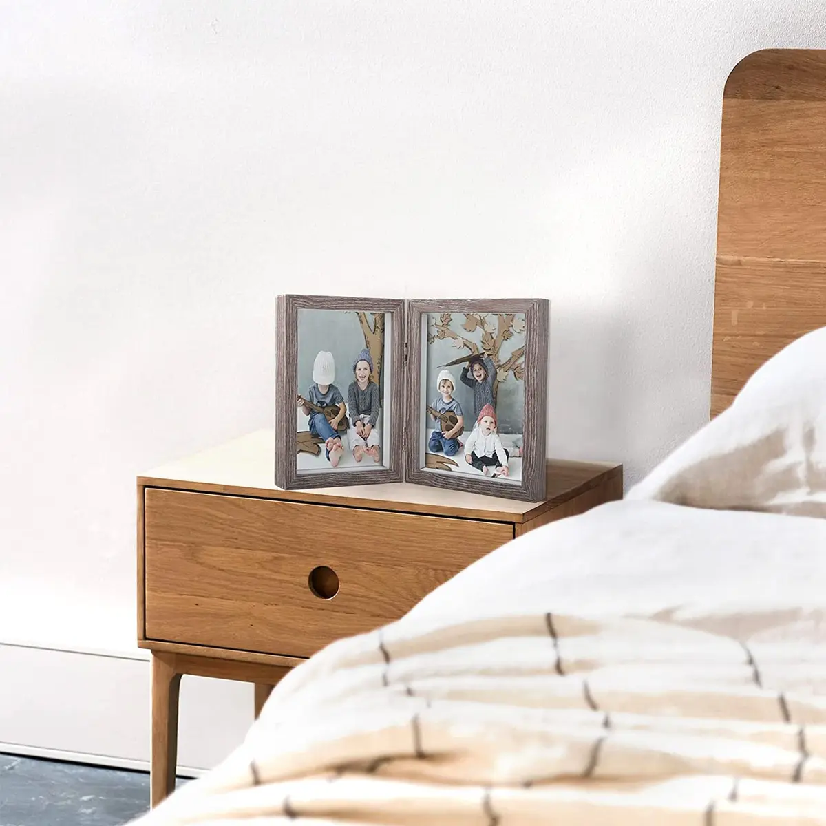 AVEAX Double 5x7 Picture Frame Grey Wood Shadow Box Frame | Modern, Sturdy MDF, Real Glass, 2 Openings (5x7), Vertical - view 6