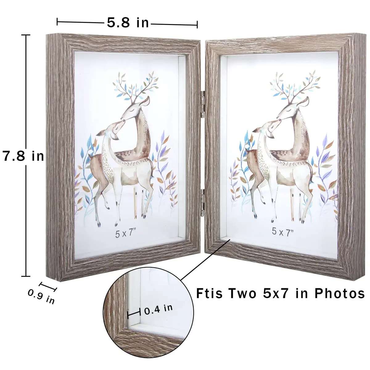 AVEAX Double 5x7 Picture Frame Grey Wood Shadow Box Frame | Modern, Sturdy MDF, Real Glass, 2 Openings (5x7), Vertical - view 2