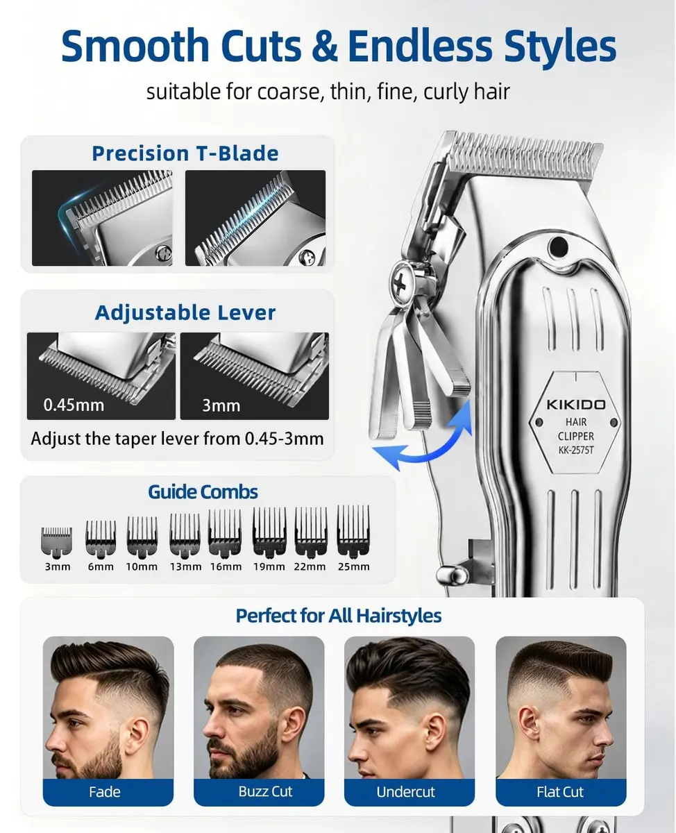 KIKIDO Cordless Hair Clippers for Men Professional Home Hair Cutting Kit | 11 Guide Combs, Rechargeable, LED Display - view 4