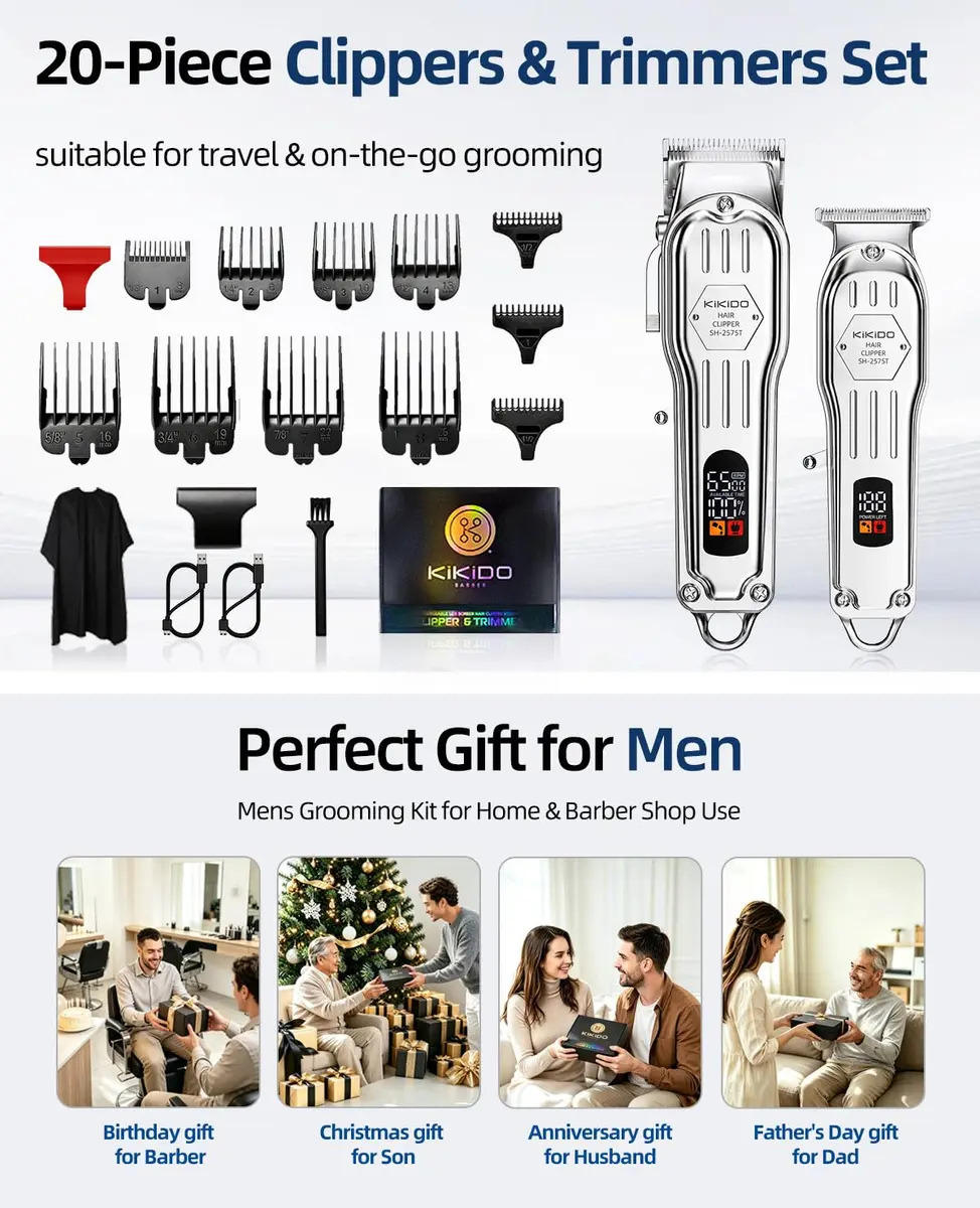 KIKIDO Cordless Hair Clippers for Men Professional Home Hair Cutting Kit | 11 Guide Combs, Rechargeable, LED Display - view 6