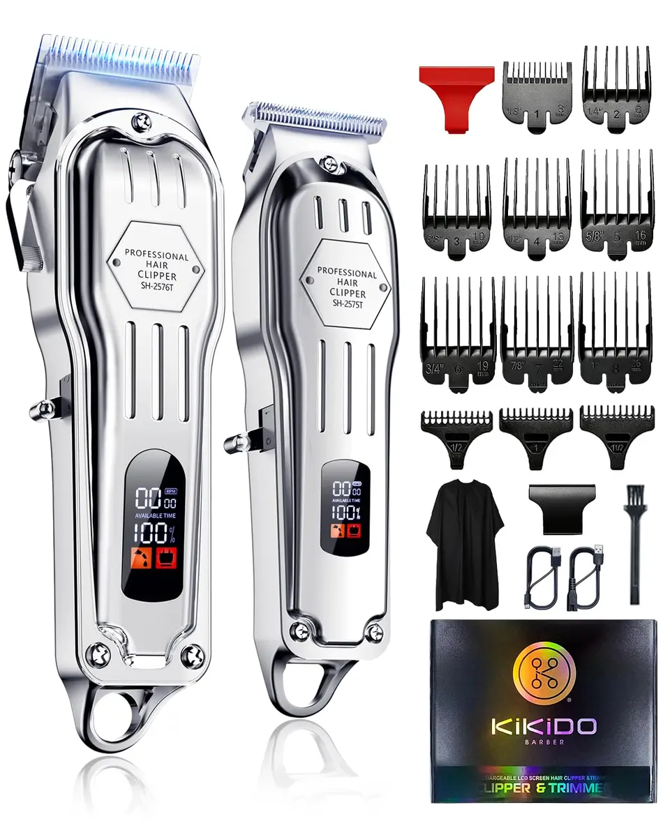 KIKIDO Cordless Hair Clippers for Men Professional Home Hair Cutting Kit | 11 Guide Combs, Rechargeable, LED Display - main product image
