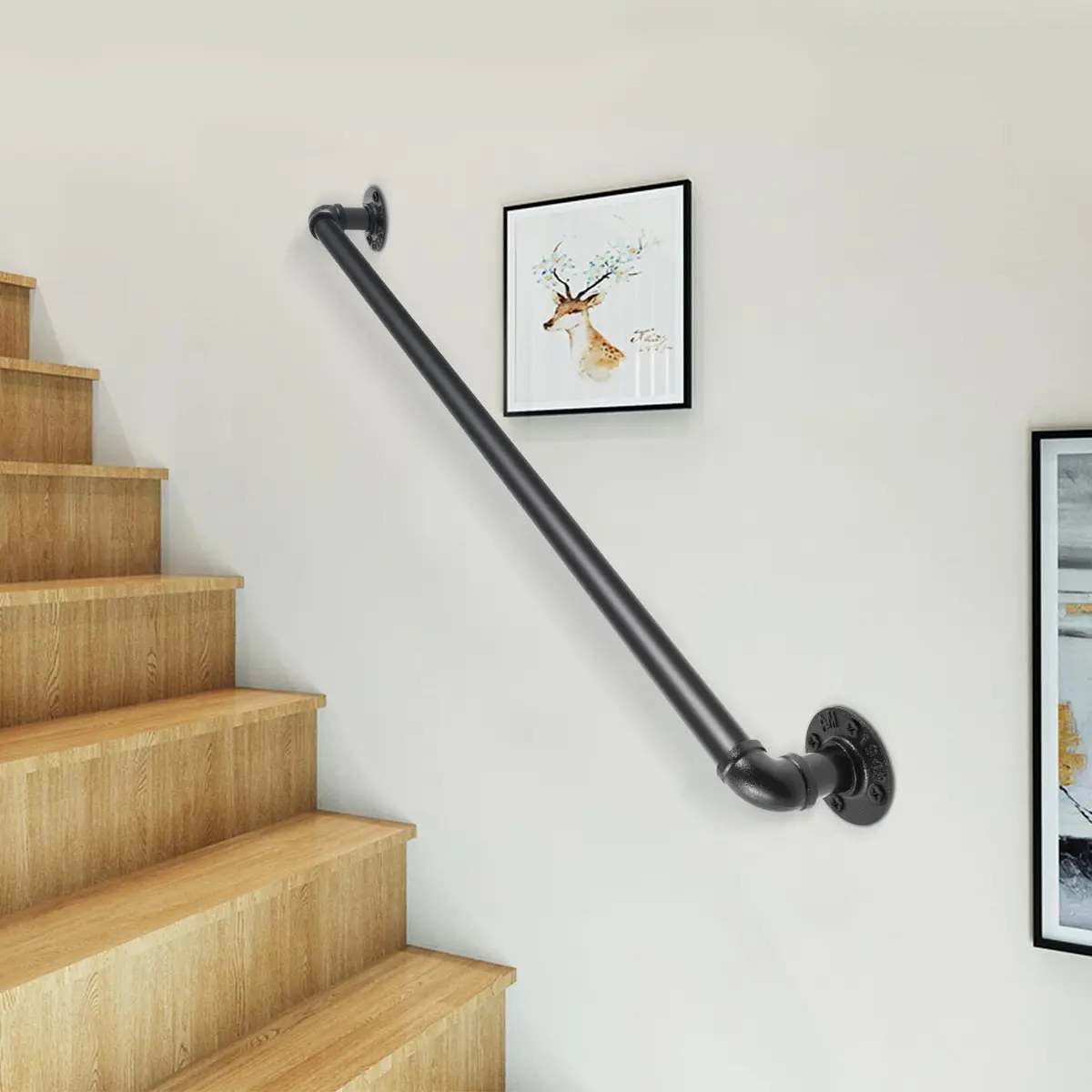 VEVOR Pipe Stair Handrail 3FT (0.9m) | 440LBS Load Capacity Industrial Carbon Steel Staircase Handrail with Wall Mount Support - view 8