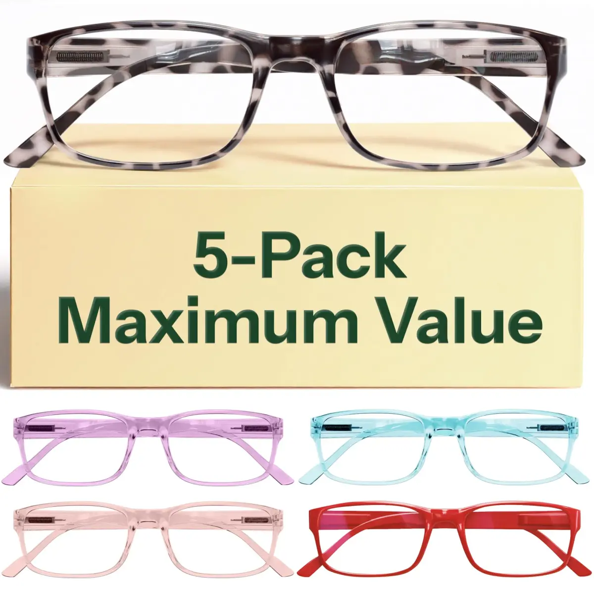 Gaoye Blue Light Blocking Reading Glasses 5-Pack Mix Color 2, 1.5 Magnification | Spring Hinges & Anti-Glare - main product image