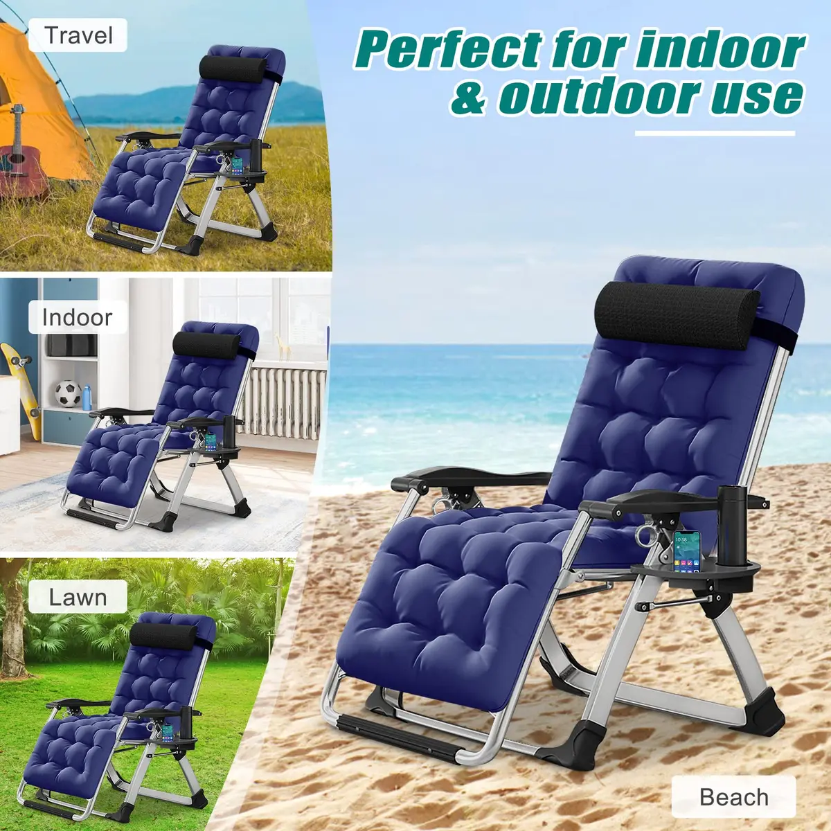 DoCred Zero Gravity Chair, Heavy Duty Folding Reclining Lounge Chairs | Supports 440 lbs, Adjustable & Portable - view 9