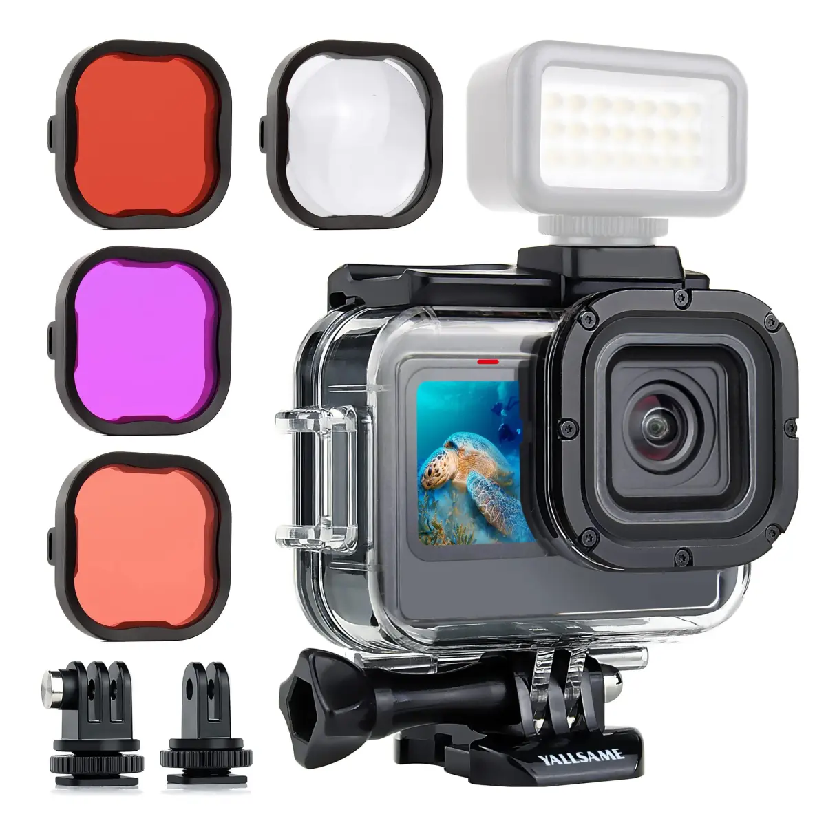 YALLSAME Waterproof Housing Case for GoPro Hero 13 12 11 10 9 Black, 60m (196ft) Dive Protective Case with 4 Filters & 12 Anti-Fog Inserts - main product image