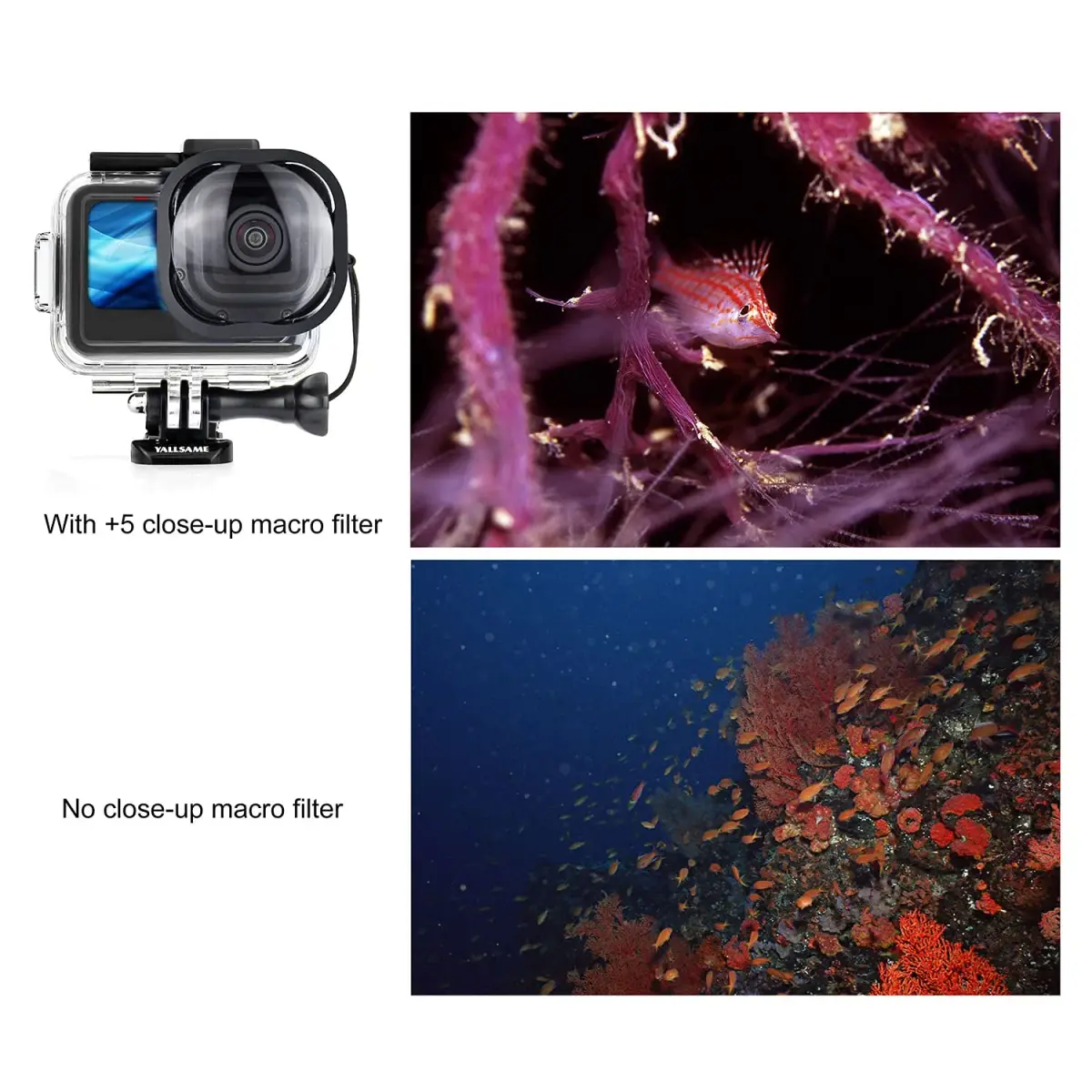 YALLSAME Waterproof Housing Case for GoPro Hero 13 12 11 10 9 Black, 60m (196ft) Dive Protective Case with 4 Filters & 12 Anti-Fog Inserts - view 6