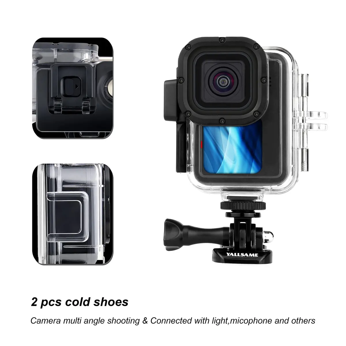 YALLSAME Waterproof Case for GoPro Hero 13 12 11 10 9 Black | 196ft Depth, Polymer Material - view 5