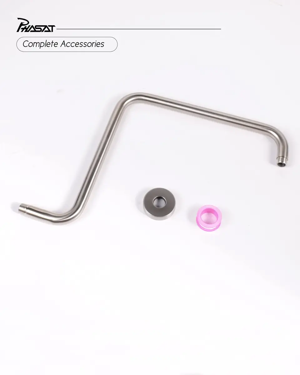 PHASAT S Shaped Shower Arm 42.3 cm (16.65 Inches) High Rise Brushed Nickel | Extends Showerhead Reach & Height - view 6