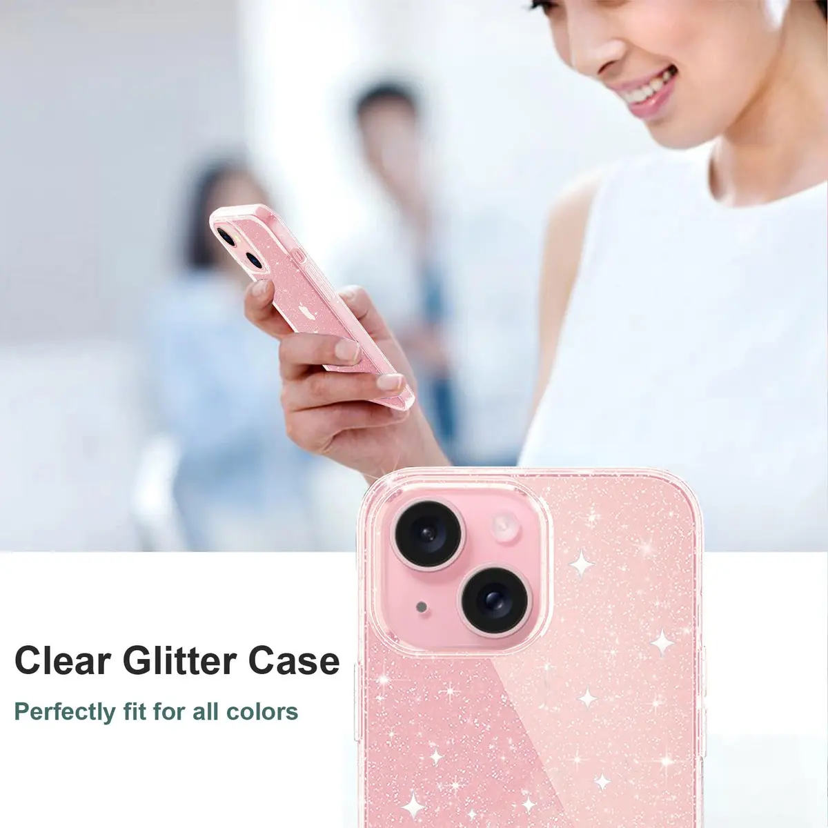 JJGoo Compatible with iPhone 13 Case, Clear Glitter Soft TPU Shockproof Bumper Cover, Sparkle Bling Sparkly Slim Women Girls Phone Case for iPhone 13, 6.1inch - view 7
